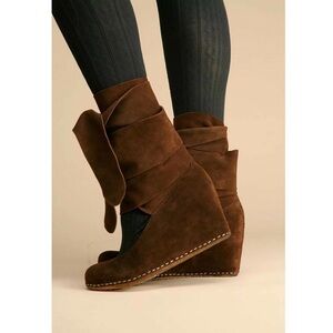 Free People Shoes Crystal Strap Wedge Suede Wrap Boho Chic Brown 8